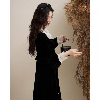 Elegant Women’s Velvet Button Down Dress for Autumn/Winter