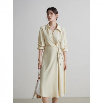 Elegant Women’s Drape Dress with Turn-down Collar