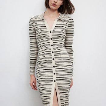 French Style Skinny Dress with Striped Lapel